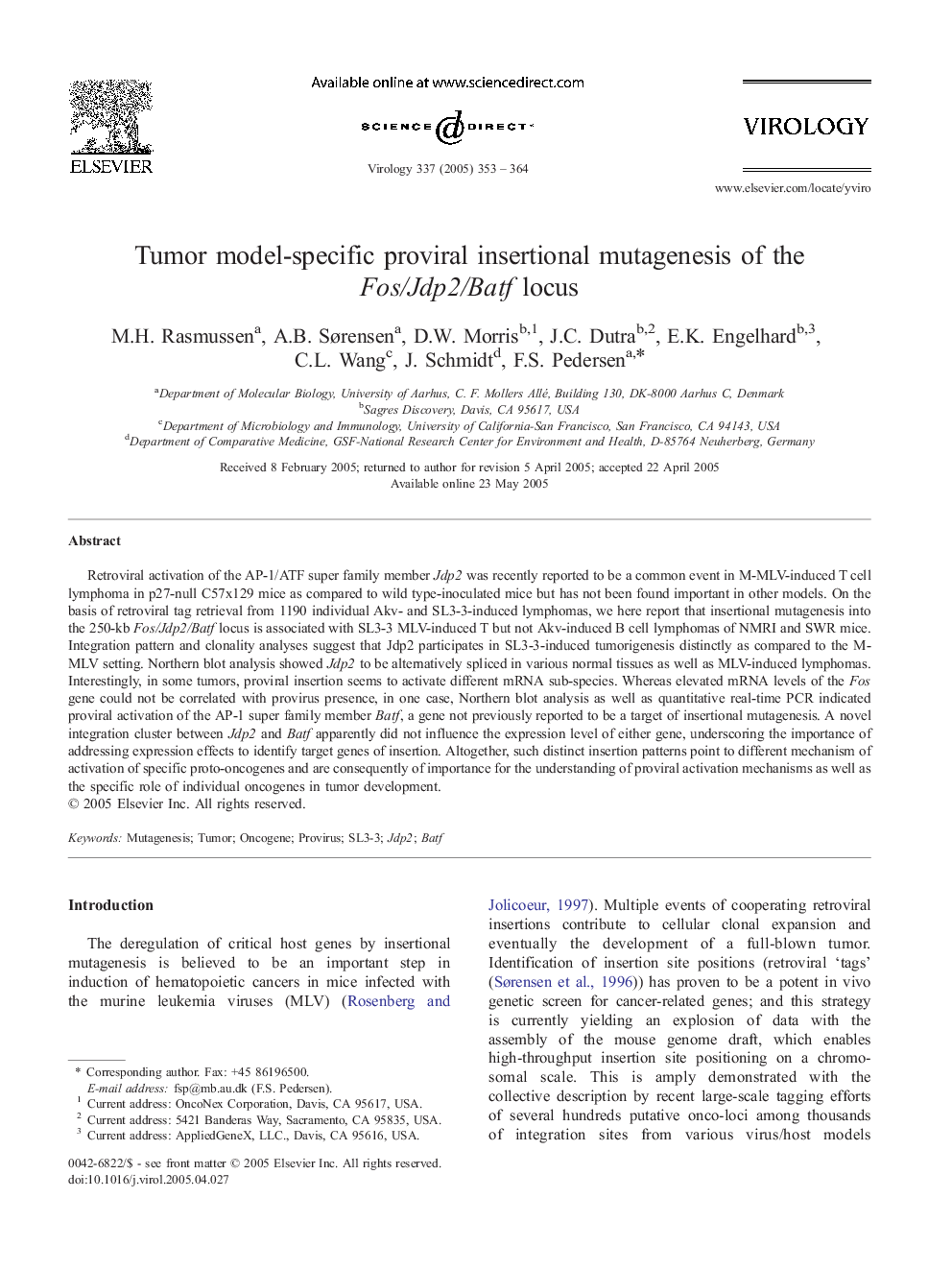 Tumor model-specific proviral insertional mutagenesis of the Fos/Jdp2/Batf locus