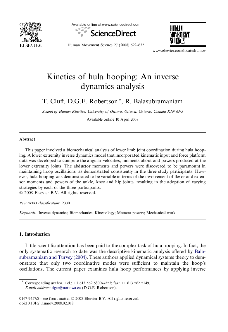 Kinetics of hula hooping: An inverse dynamics analysis