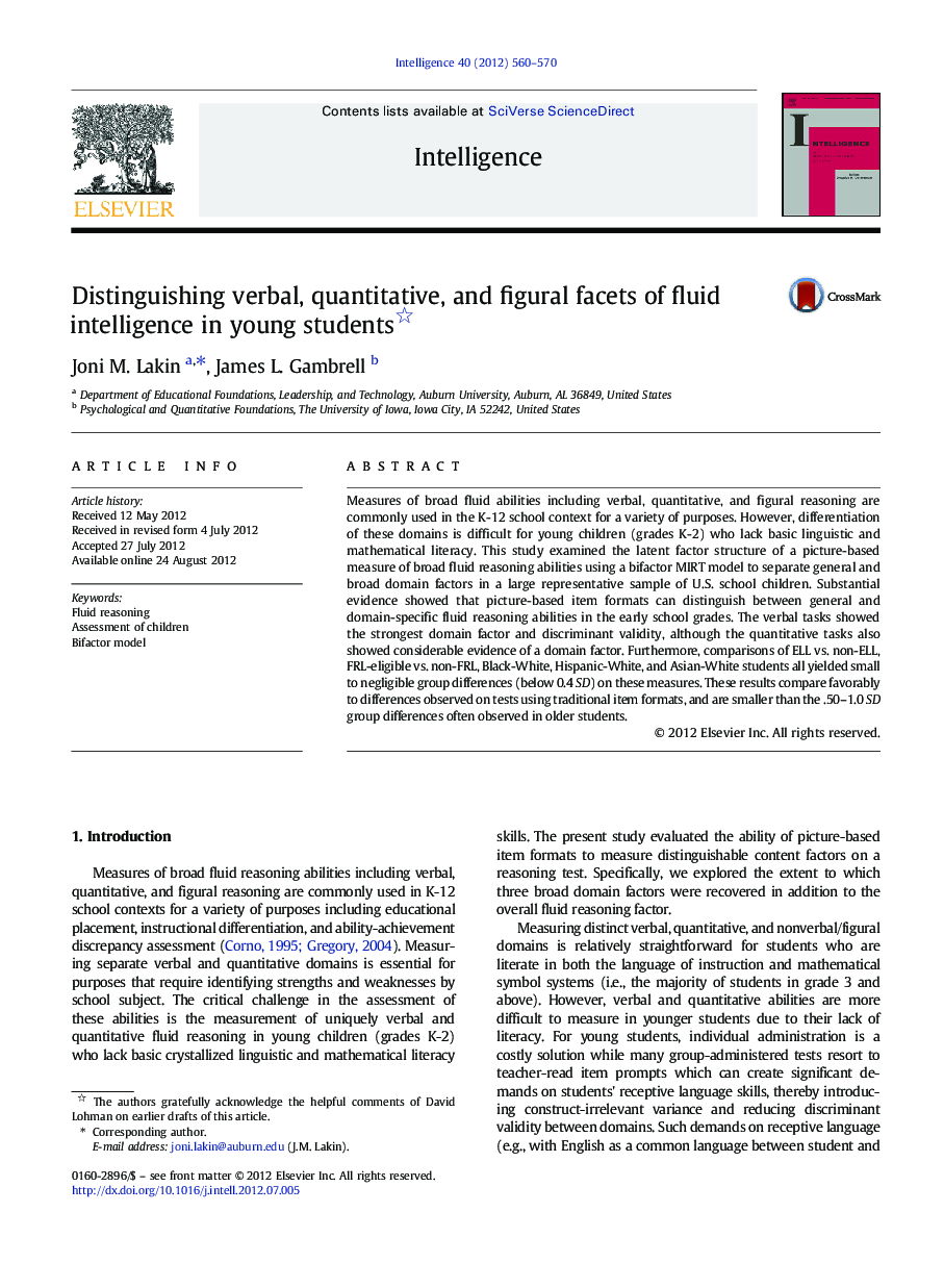 Distinguishing verbal, quantitative, and figural facets of fluid intelligence in young students 