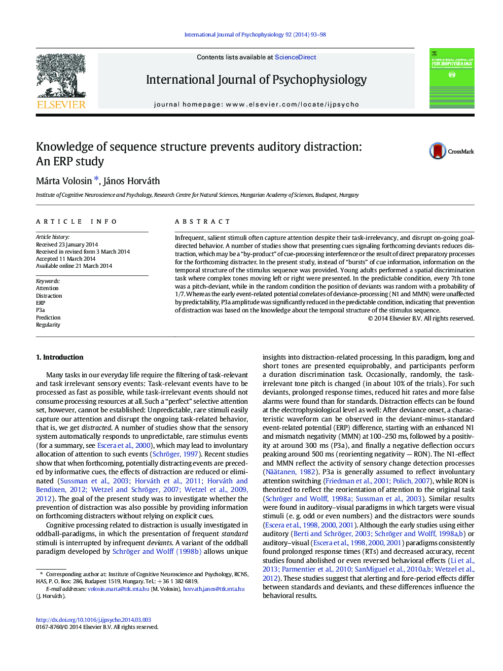 Knowledge of sequence structure prevents auditory distraction: An ERP study