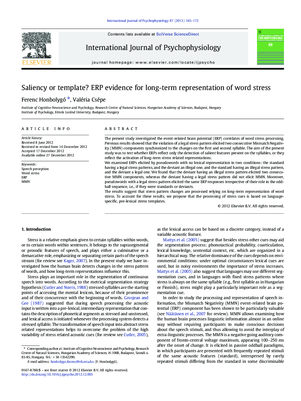 Saliency or template? ERP evidence for long-term representation of word stress