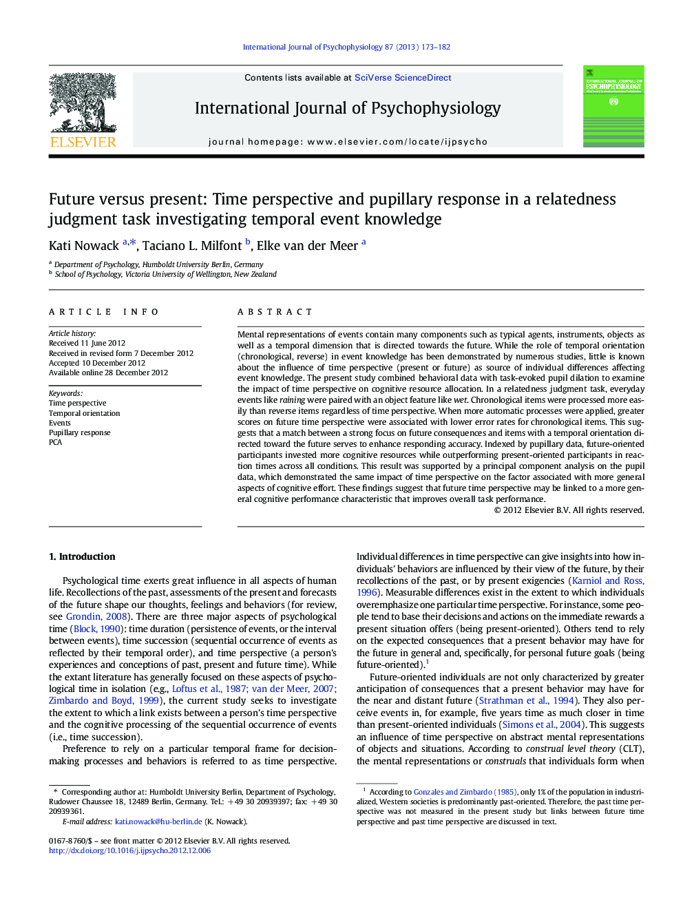 Future versus present: Time perspective and pupillary response in a relatedness judgment task investigating temporal event knowledge