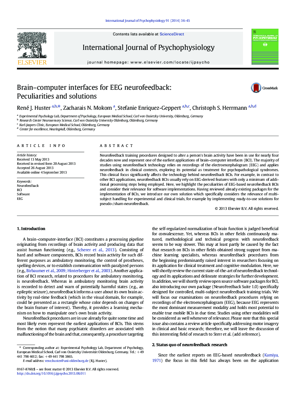 Brain–computer interfaces for EEG neurofeedback: Peculiarities and solutions