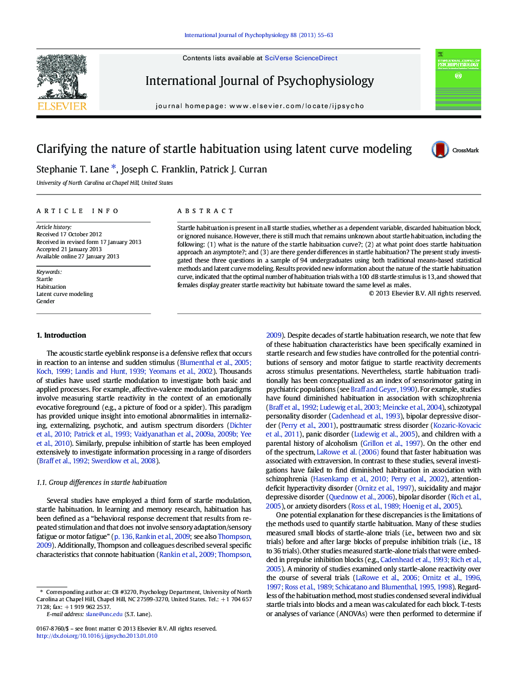 Clarifying the nature of startle habituation using latent curve modeling