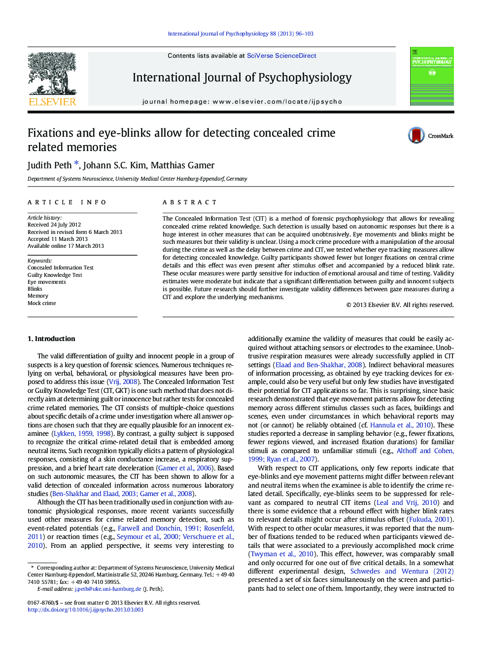 Fixations and eye-blinks allow for detecting concealed crime related memories