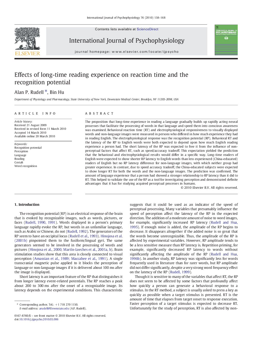 Effects of long-time reading experience on reaction time and the recognition potential