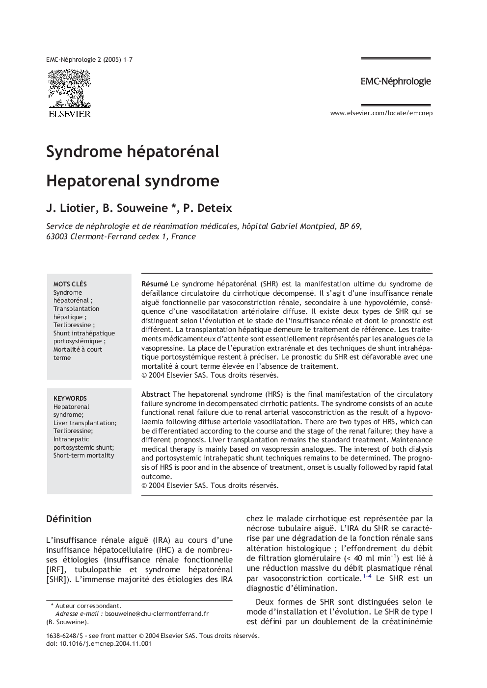 Syndrome hépatorénal