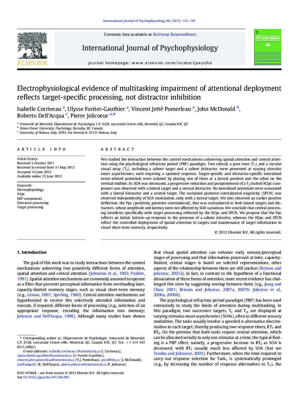 Electrophysiological evidence of multitasking impairment of attentional deployment reflects target-specific processing, not distractor inhibition