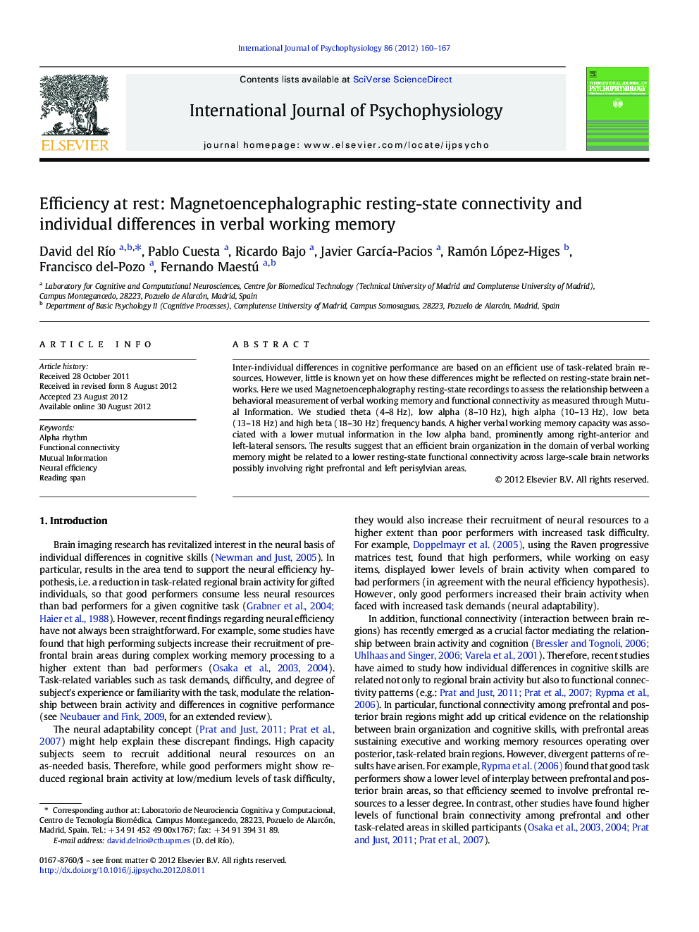 Efficiency at rest: Magnetoencephalographic resting-state connectivity and individual differences in verbal working memory