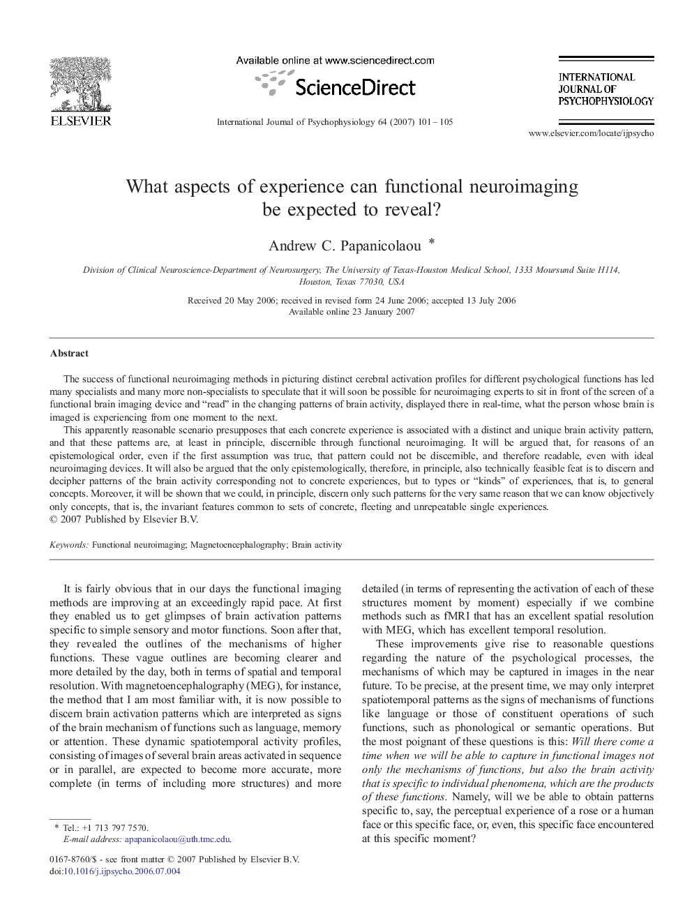 What aspects of experience can functional neuroimaging be expected to reveal?