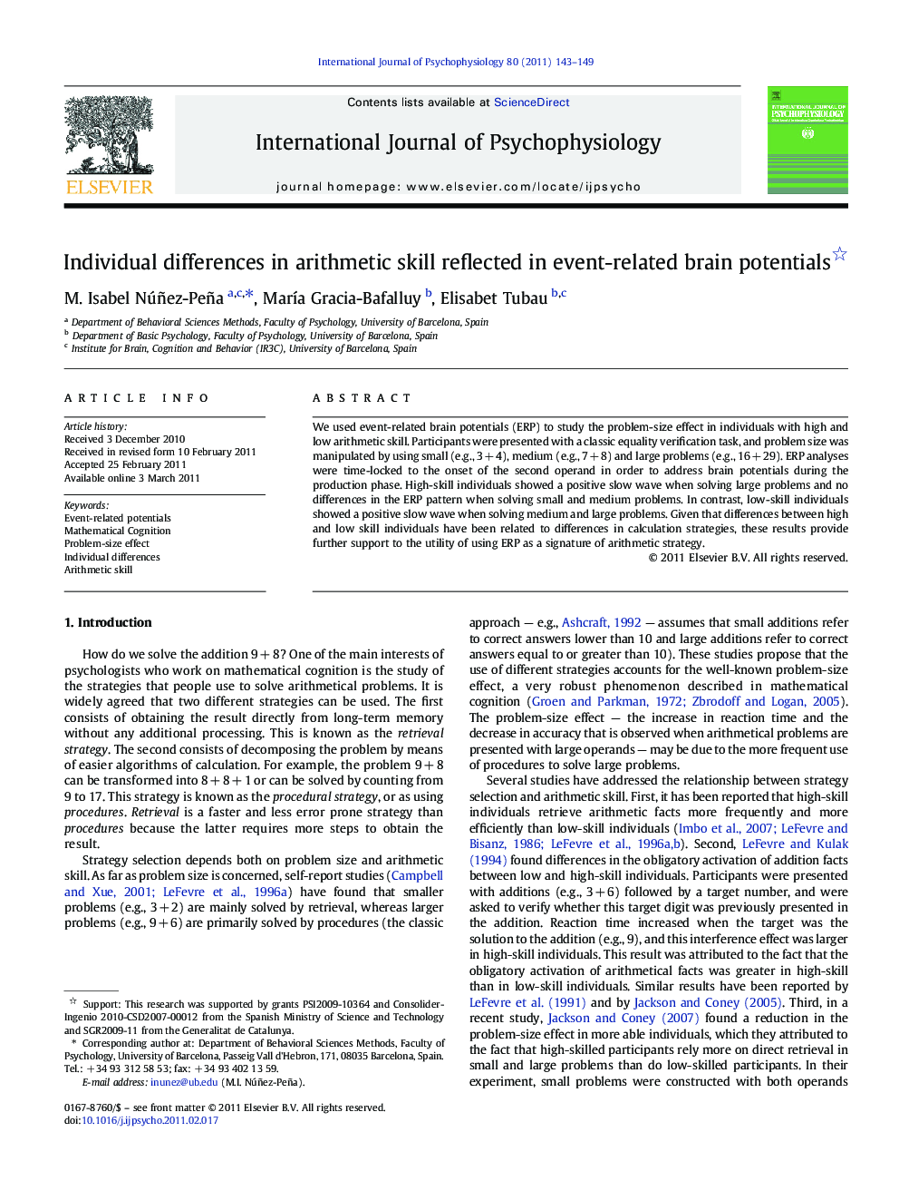 Individual differences in arithmetic skill reflected in event-related brain potentials 