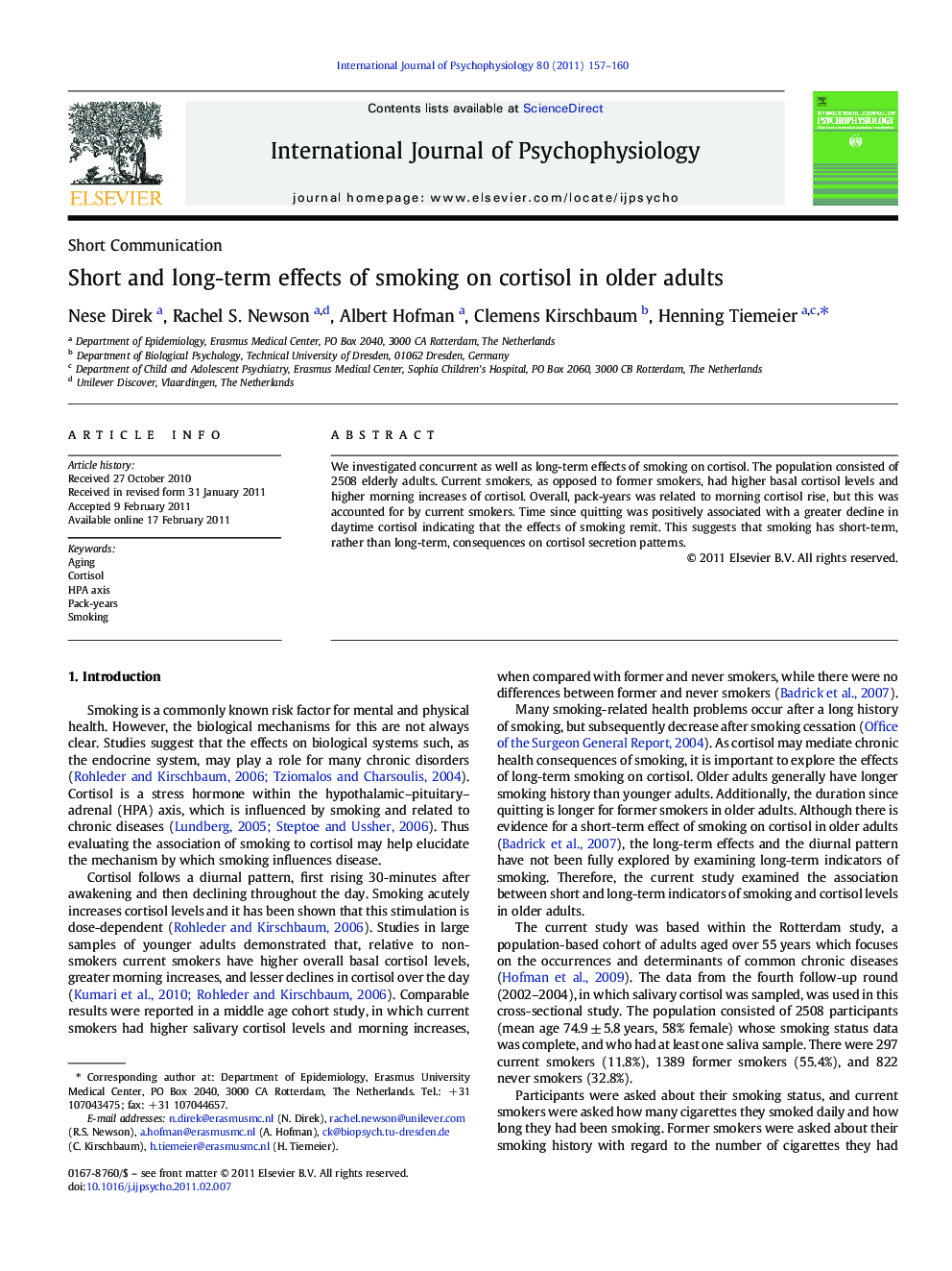 Short and long-term effects of smoking on cortisol in older adults