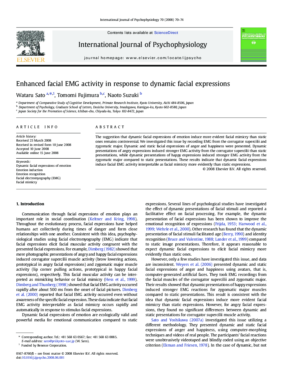 Enhanced facial EMG activity in response to dynamic facial expressions