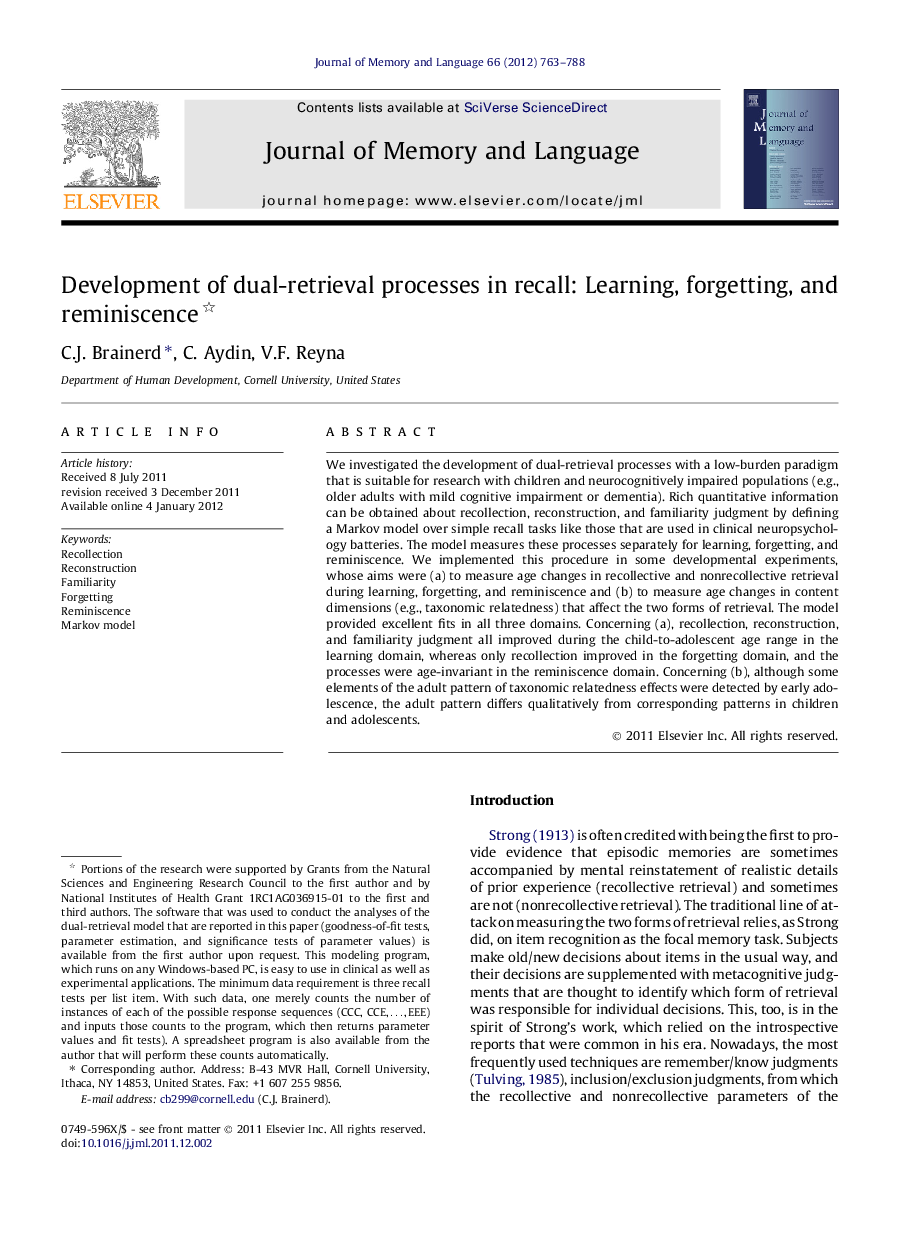 Development of dual-retrieval processes in recall: Learning, forgetting, and reminiscence 