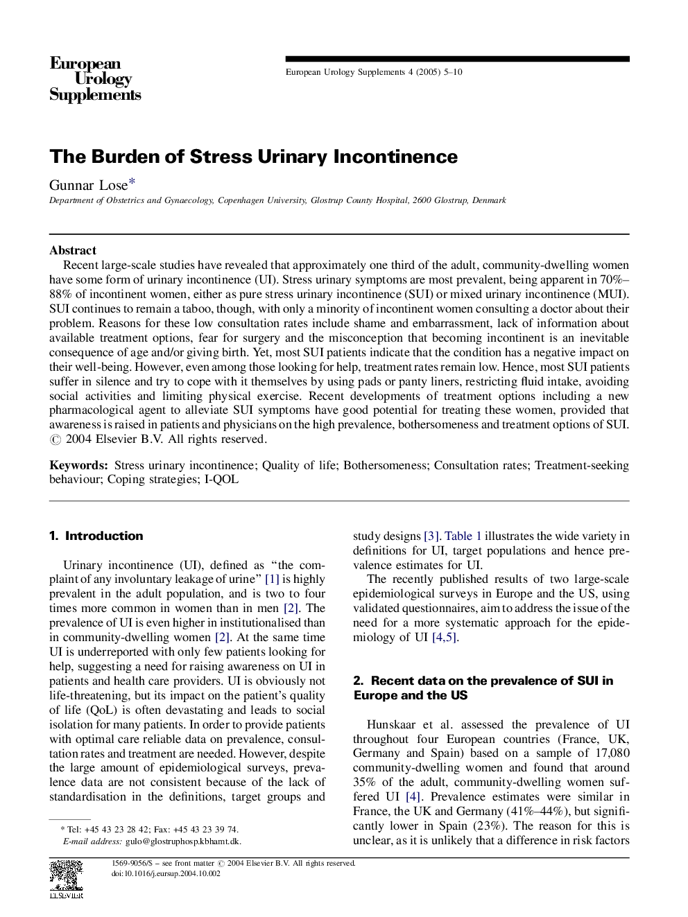 The Burden of Stress Urinary Incontinence