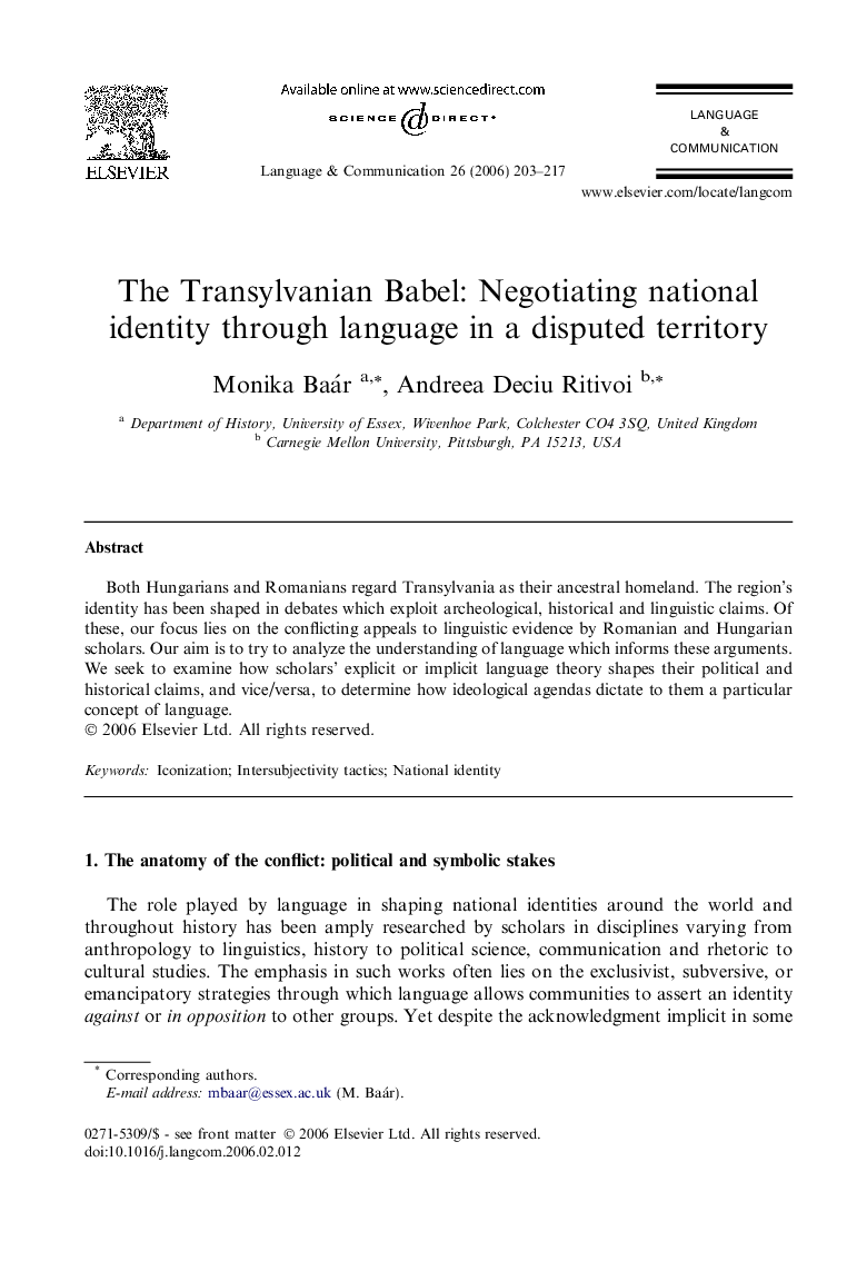 The Transylvanian Babel: Negotiating national identity through language in a disputed territory