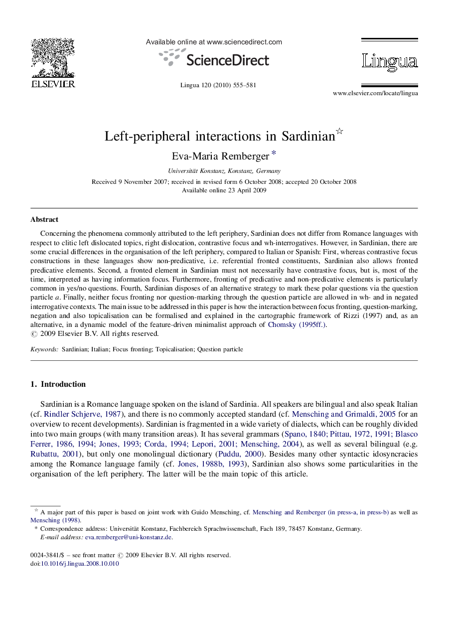 Left-peripheral interactions in Sardinian 