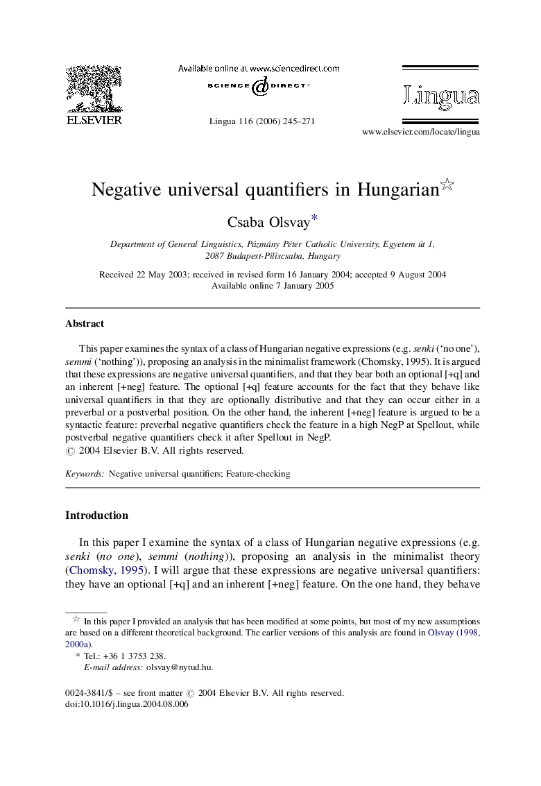 Negative universal quantifiers in Hungarian 