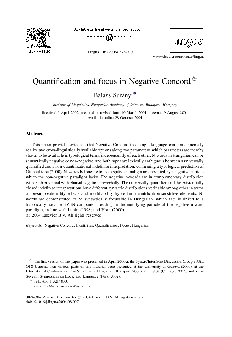 Quantification and focus in Negative Concord 