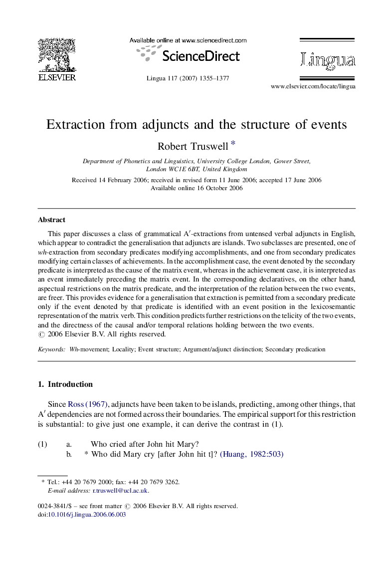 Extraction from adjuncts and the structure of events