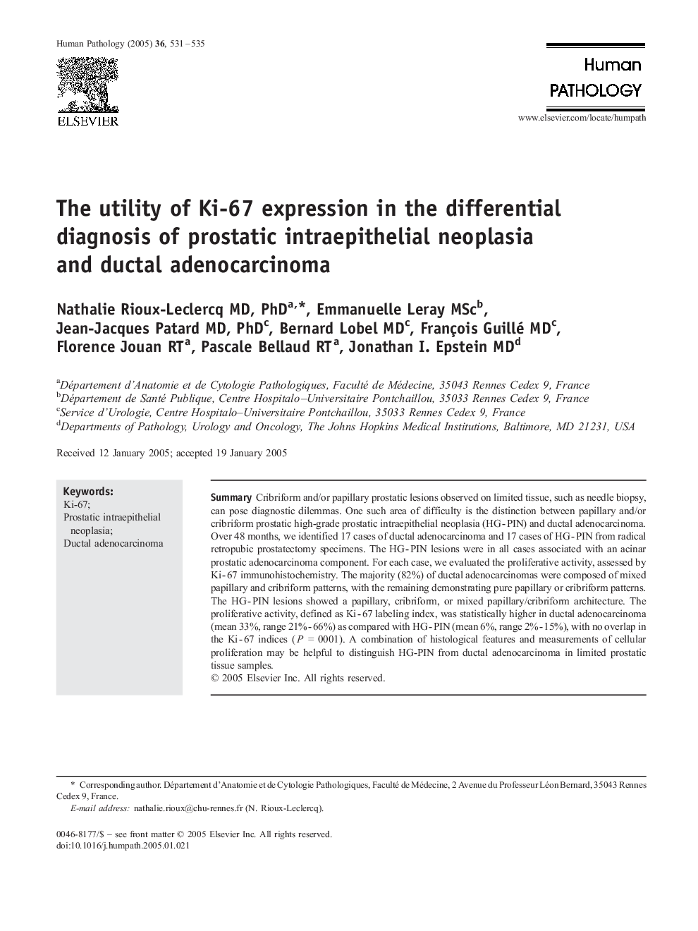 The utility of Ki-67 expression in the differential diagnosis of prostatic intraepithelial neoplasia and ductal adenocarcinoma