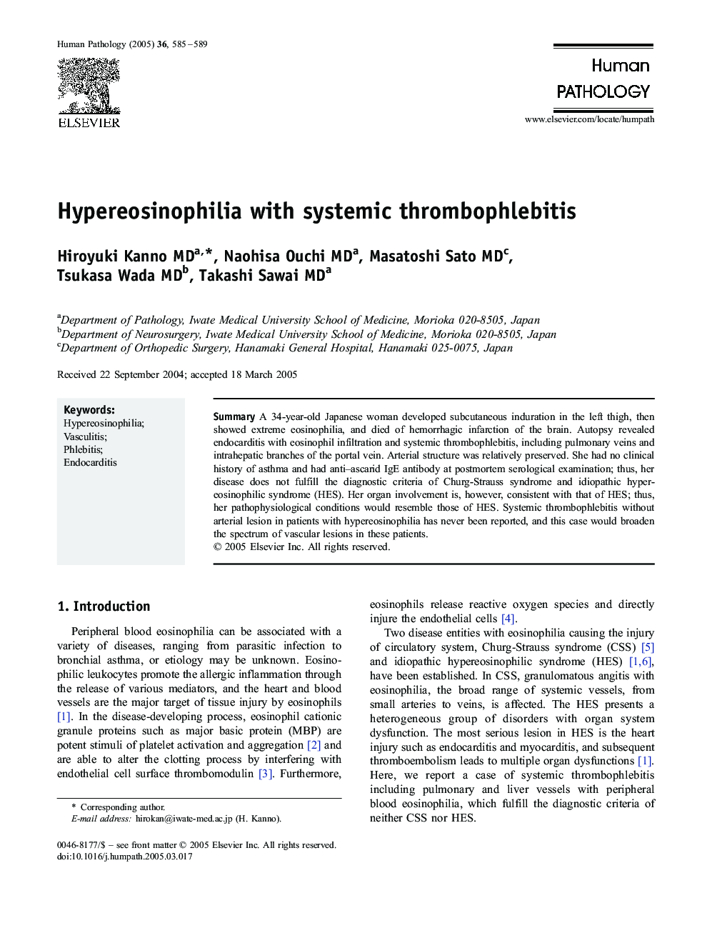 Hypereosinophilia with systemic thrombophlebitis
