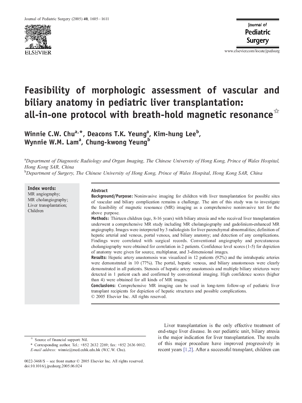 Feasibility of morphologic assessment of vascular and biliary anatomy in pediatric liver transplantation: all-in-one protocol with breath-hold magnetic resonance