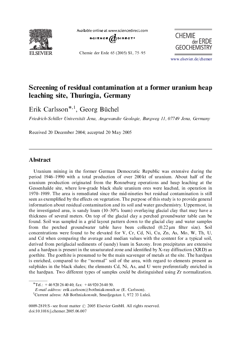 Screening of residual contamination at a former uranium heap leaching site, Thuringia, Germany