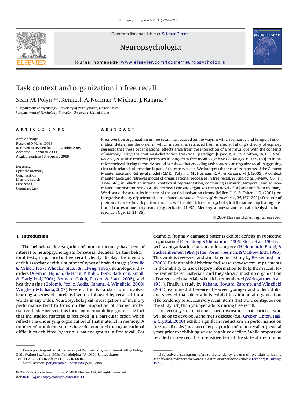 Task context and organization in free recall