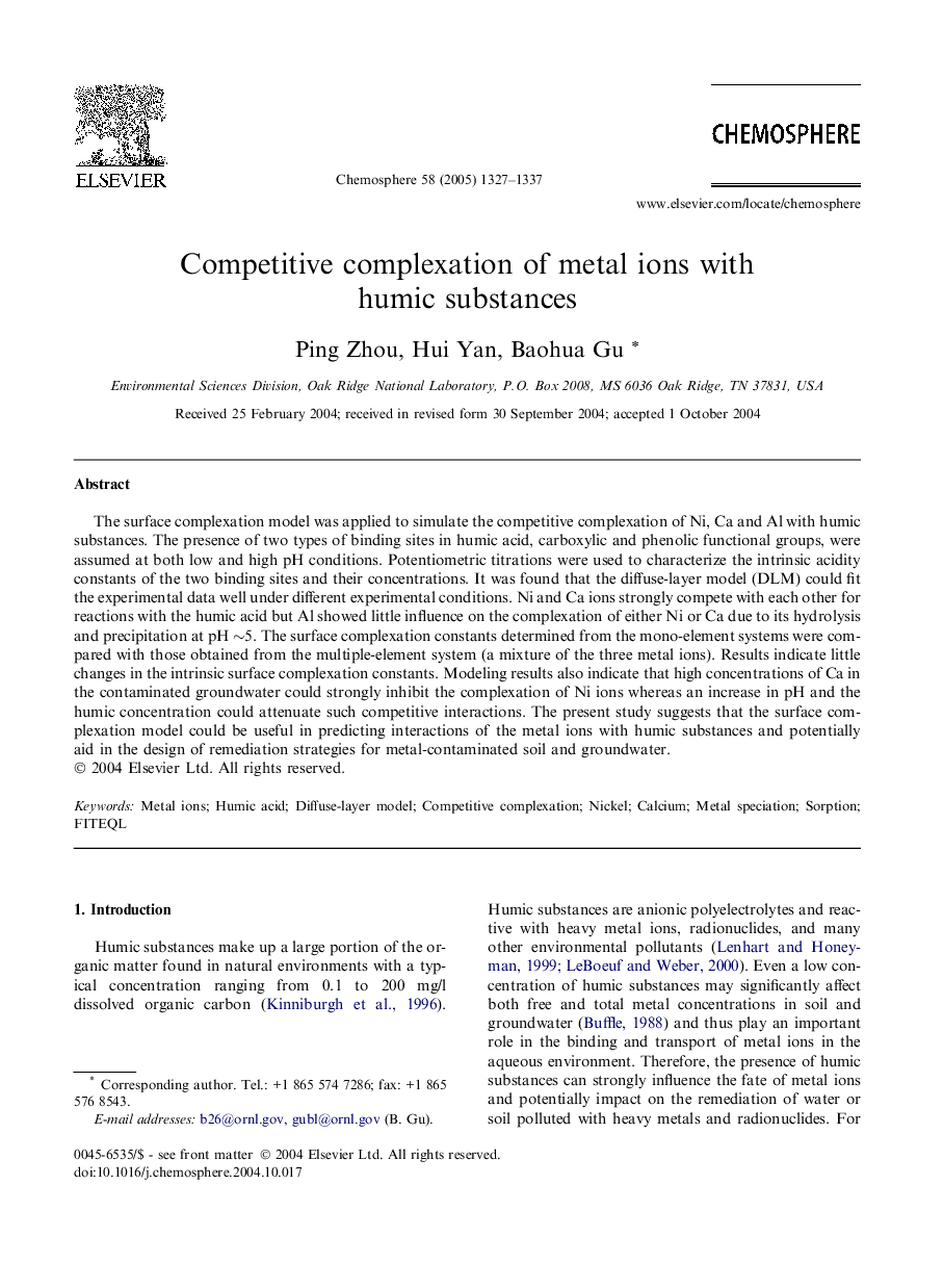 Competitive complexation of metal ions with humic substances