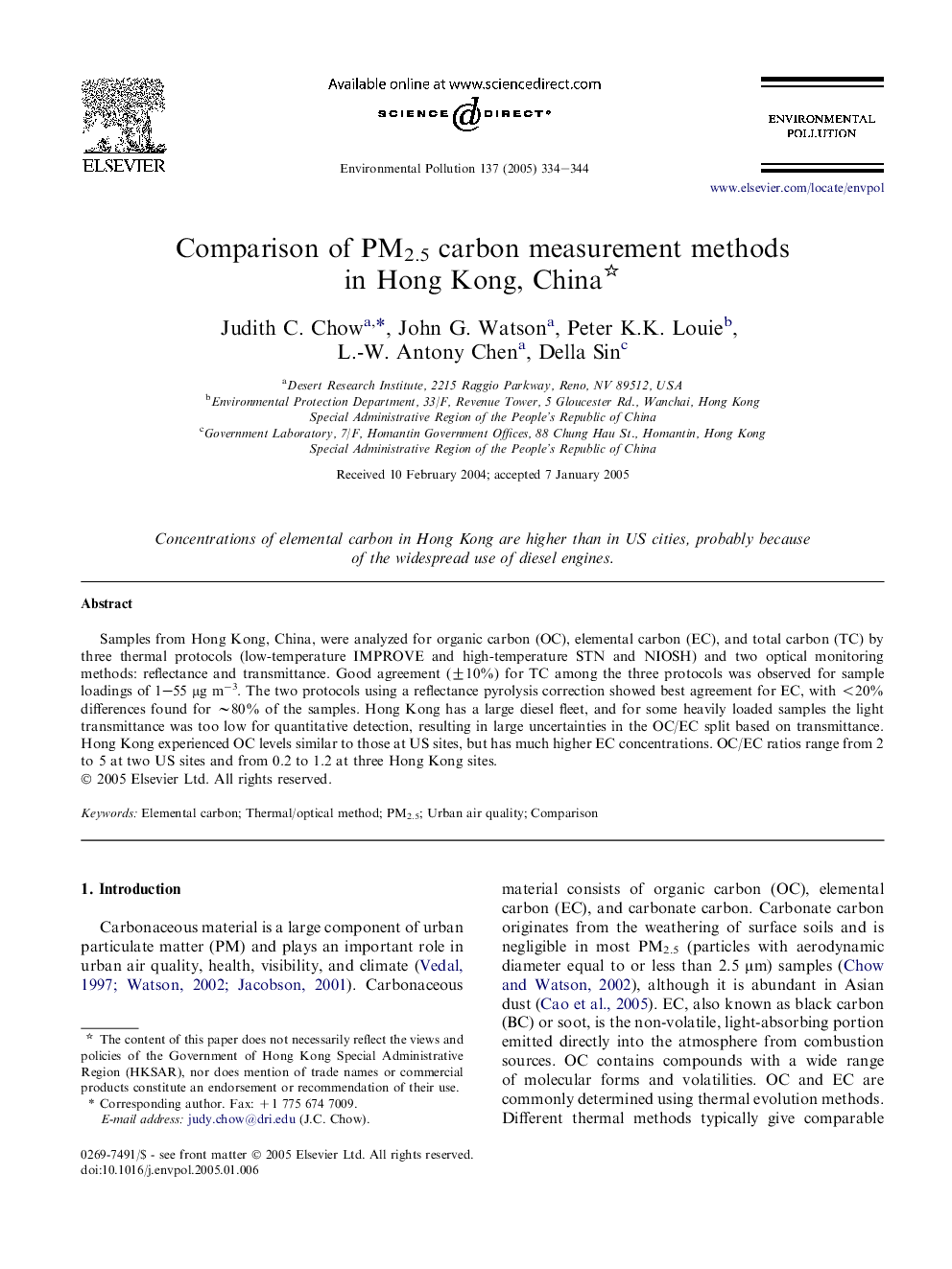 Comparison of PM2.5 carbon measurement methods in Hong Kong, China