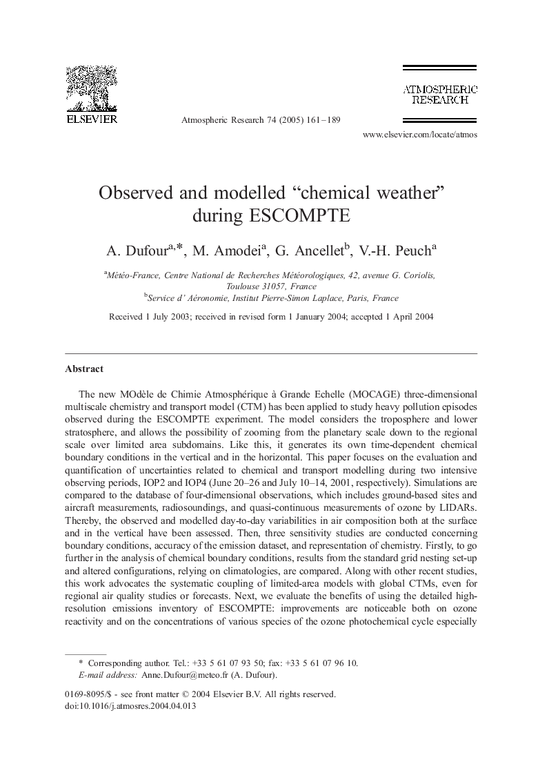 Observed and modelled “chemical weather” during ESCOMPTE