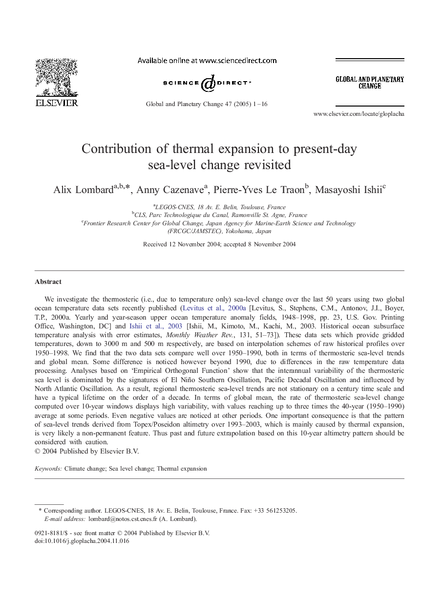 Contribution of thermal expansion to present-day sea-level change revisited