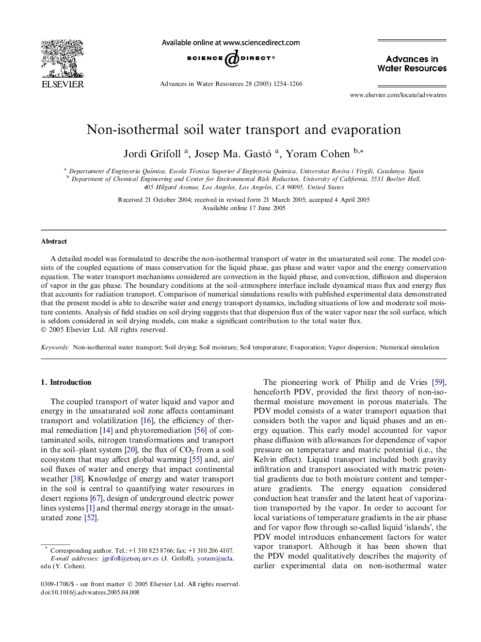 Non-isothermal soil water transport and evaporation