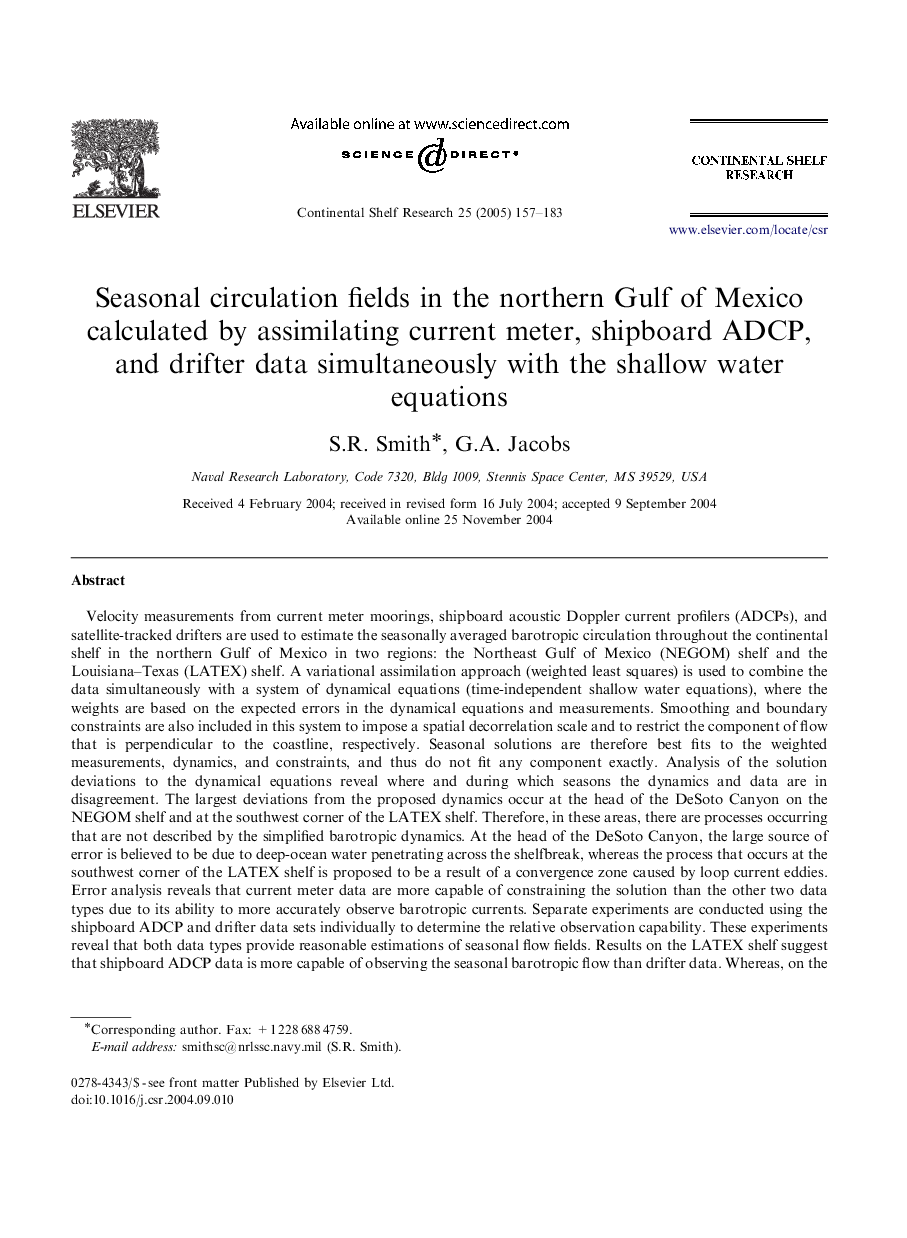 Seasonal circulation fields in the northern Gulf of Mexico calculated by assimilating current meter, shipboard ADCP, and drifter data simultaneously with the shallow water equations
