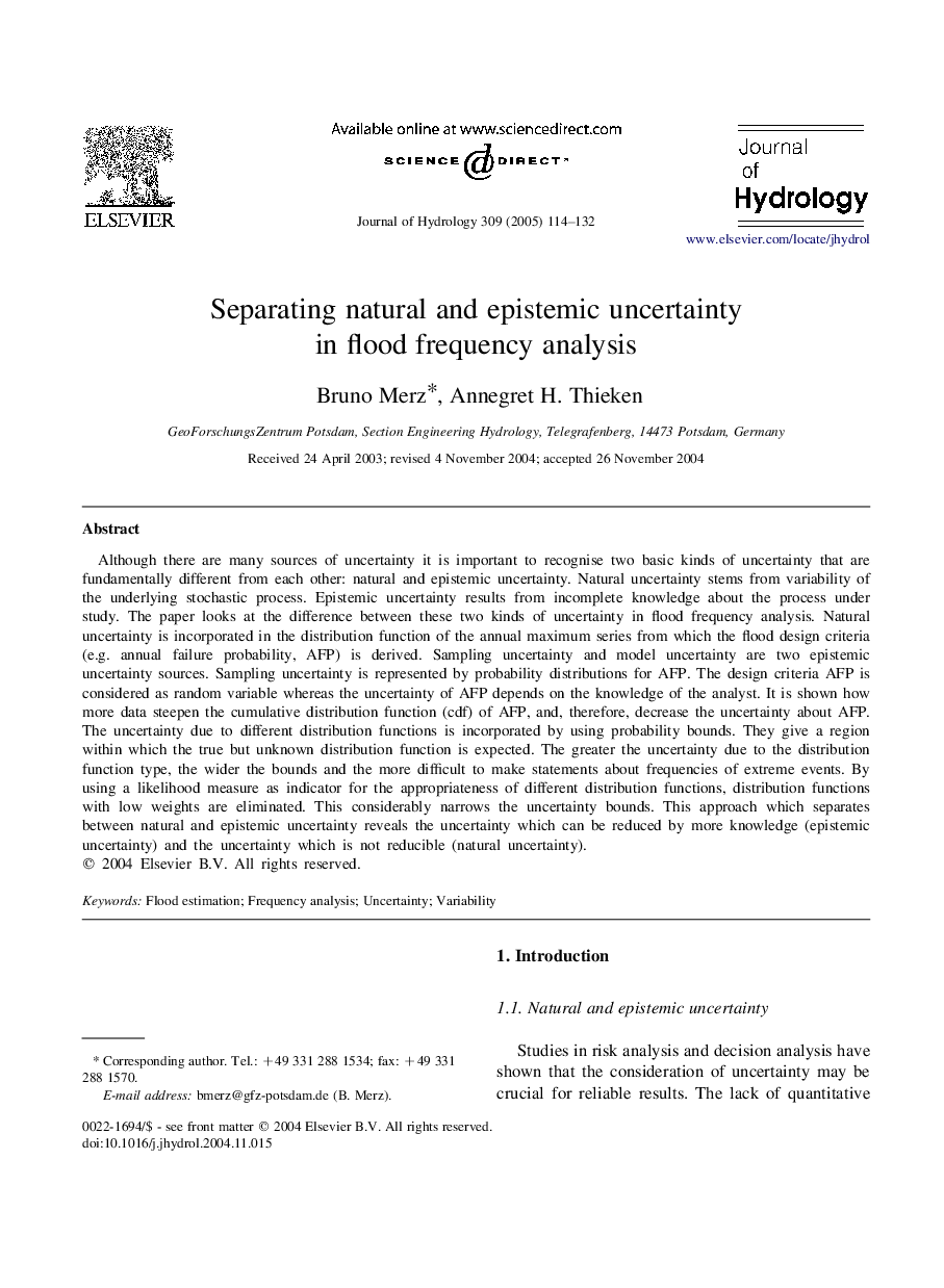 Separating natural and epistemic uncertainty in flood frequency analysis