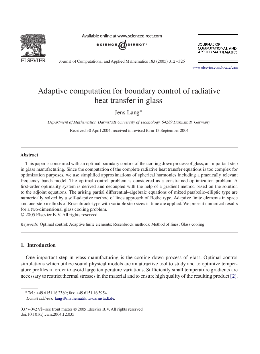 Adaptive computation for boundary control of radiative heat transfer in glass