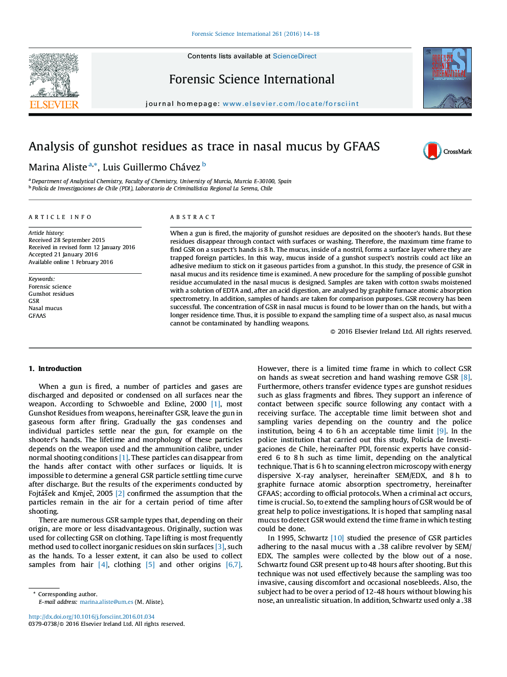تجزیه و تحلیل از باقی مانده های گلوله به عنوان اثری در مخاط بینی توسط GFAAS