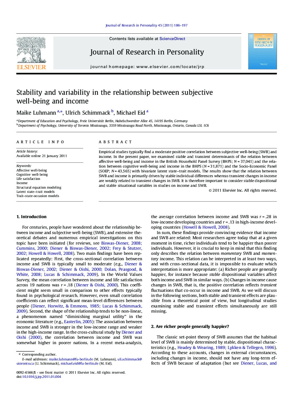 Stability and variability in the relationship between subjective well-being and income