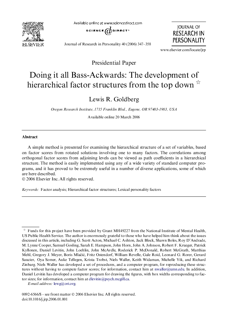 Doing it all Bass-Ackwards: The development of hierarchical factor structures from the top down 
