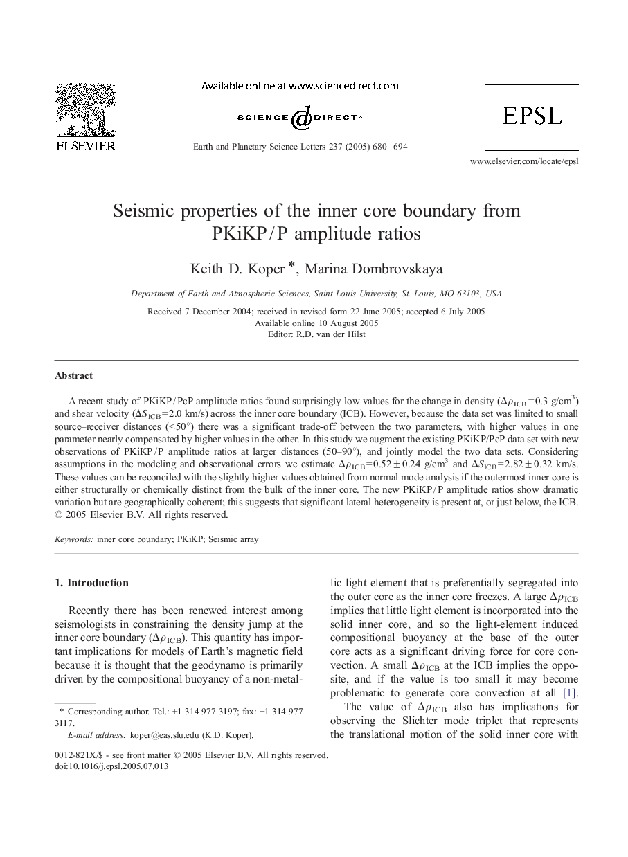 Seismic properties of the inner core boundary from PKiKPÂ /Â P amplitude ratios