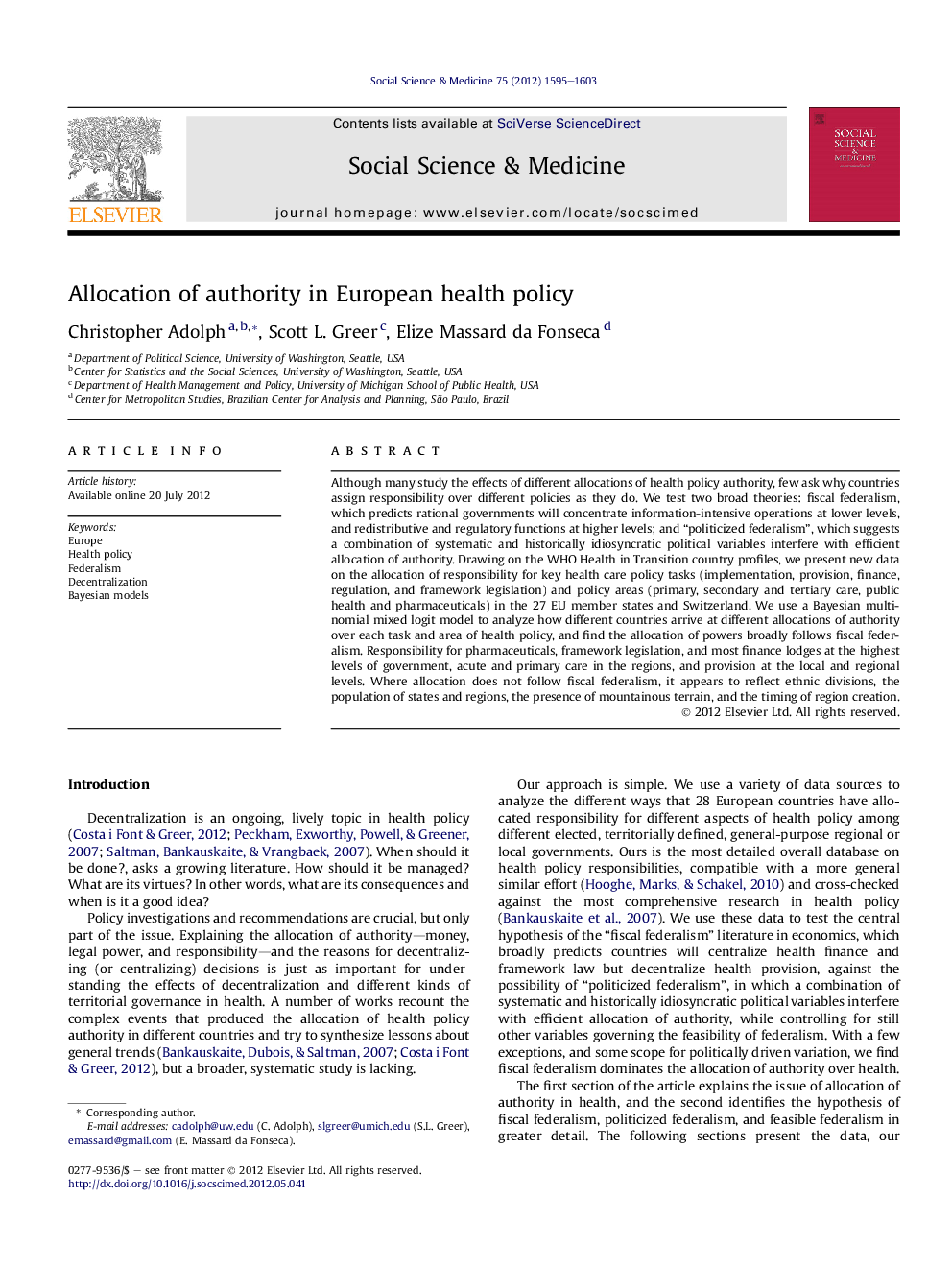 Allocation of authority in European health policy