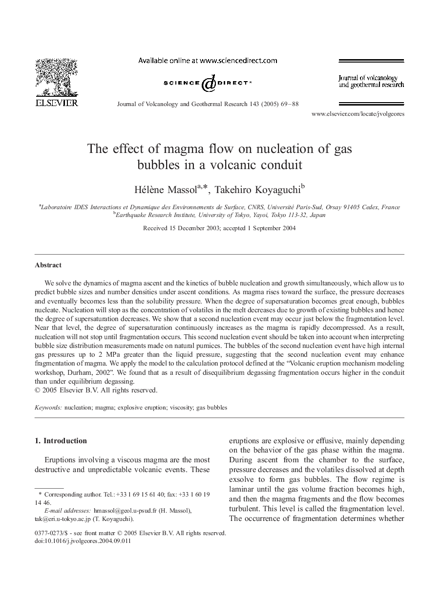 The effect of magma flow on nucleation of gas bubbles in a volcanic conduit