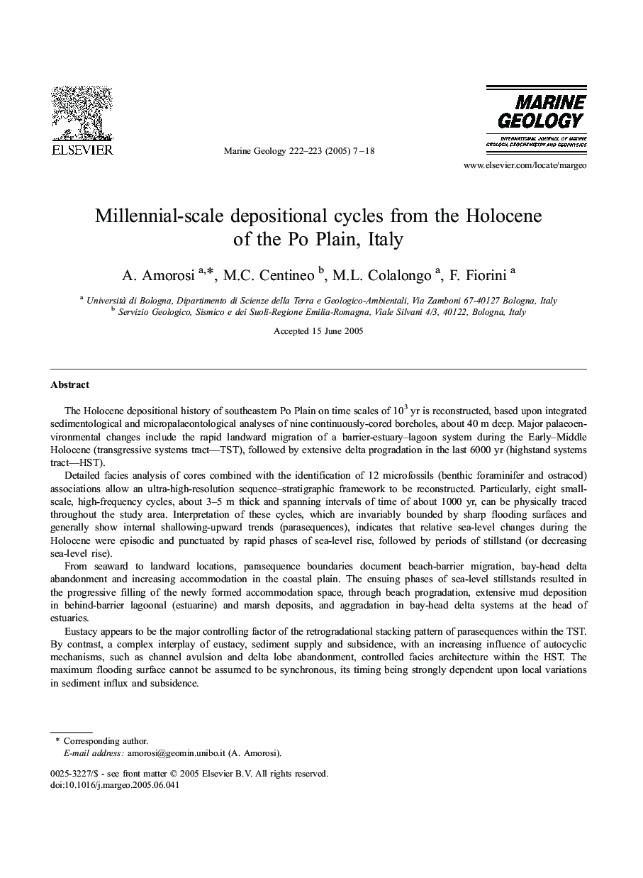 Millennial-scale depositional cycles from the Holocene of the Po Plain, Italy