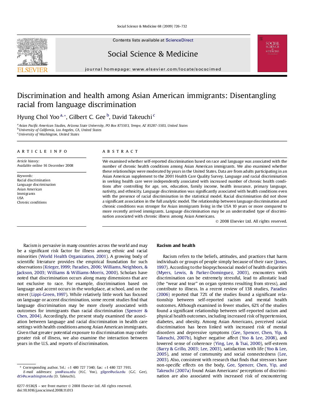 Discrimination and health among Asian American immigrants: Disentangling racial from language discrimination