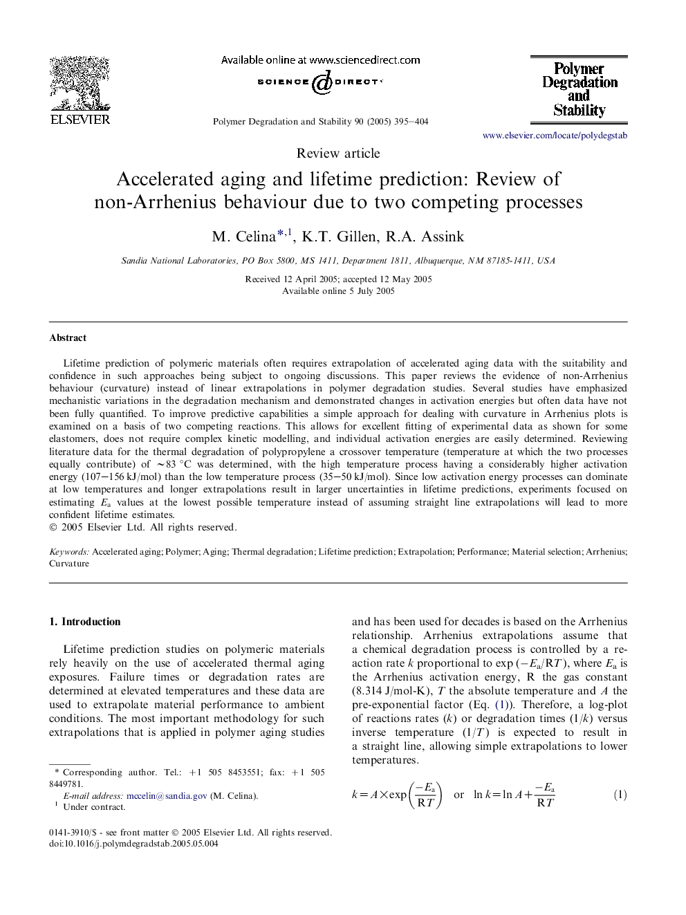 Accelerated aging and lifetime prediction: Review of non-Arrhenius behaviour due to two competing processes