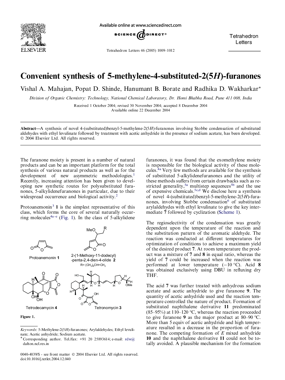 Convenient synthesis of 5-methylene-4-substituted-2(5H)-furanones
