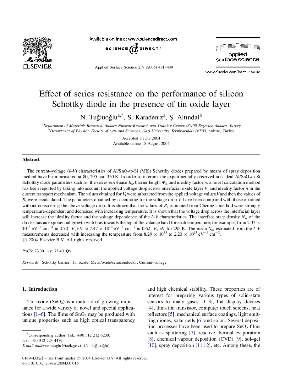 Effect of series resistance on the performance of silicon Schottky diode in the presence of tin oxide layer