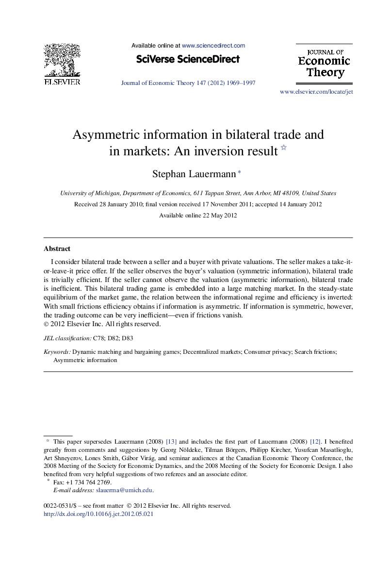 Asymmetric information in bilateral trade and in markets: An inversion result