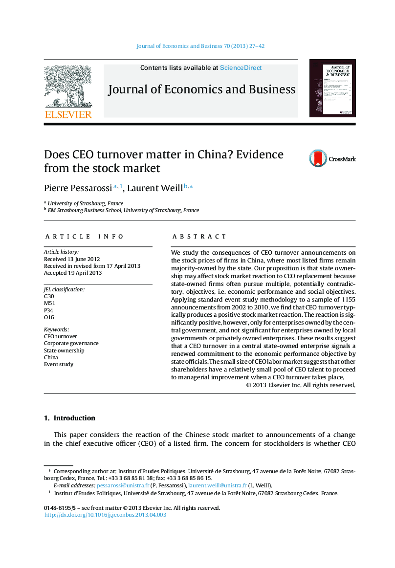 Does CEO turnover matter in China? Evidence from the stock market